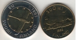 Foto de 1992 y 1995 FINLANDIA 5 y 10 MARKKAA