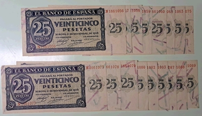 Foto de 1936/11/21 EE 25 PTAS BURGOS Lote 17 billetes. Ord.Cat.17