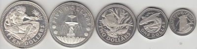 Foto de 1973 BARBADOS LOTE 5 piezas:10, 5, 2, 1 Dólar y 25 cents
