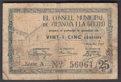 Foto de 1937 CM.VILANOVA I GELTRU 25 CTMOS T.3312. Ord.Cat.70