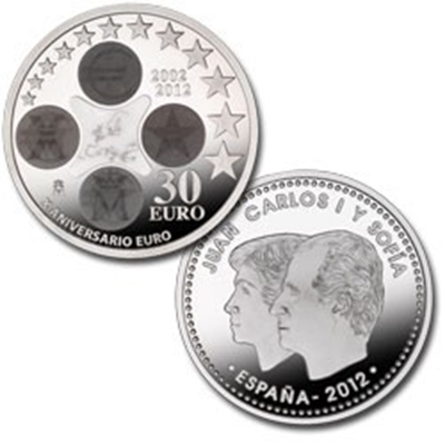 Foto de 2012 ESPAÑA 30 EUROS X Aniv.CIRCULACION EURO