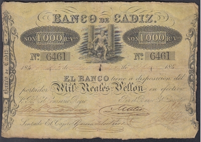 Foto de 1847 BANCO DE CADIZ 1000 REALES DE VELLON. Ord.Cat.6