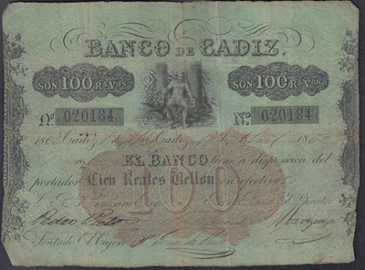 Foto de 1847 BANCO DE CADIZ 100 REALES DE VELLON. Ord.Cat.8