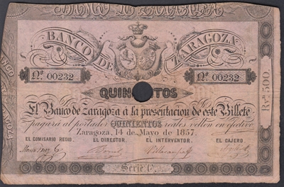 Foto de 1857 BANCO DE ZARAGOZA 500 REALES DE VELLON. Ord.Cat.9