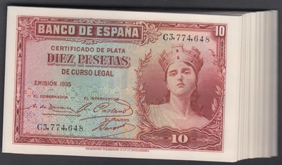 Foto de 1935 II REPUBLICA 10 PESETAS Lote 51 billetes. Ord.Cat.23