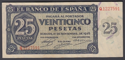 Foto de 1936/11/21 EE 25 PTAS CON SERIE BURGOS. Ord.Cat.39