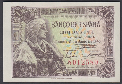 Foto de 1945/06/15 EE 1 PESETA REINA ISABAL SIN SERIE. Ord.Cat.47