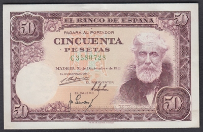 Foto de 1951/12/31 EE 50 PTAS S.RUSIÑOL C/SERIE. Ord.Cat.63