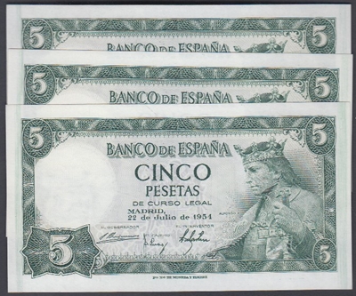 Foto de 1954/22/07 EE 5PTAS ALFONSO .X  Trio correlativo. Ord.Cat.69