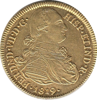 Foto de 1819 FERNANDO VII 8 ESCUDOS POPAYAN FM