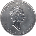 Foto de 1990 CANADA 5Dólares HOJA ARCE 1 Onza