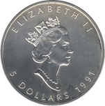 Foto de 1991 CANADA 5 Dólares HOJA ARCE 1 Onza