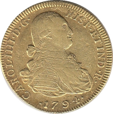 Foto de 1794 CARLOS IV 8 ESCUDOS NUEVO REINO JJ
