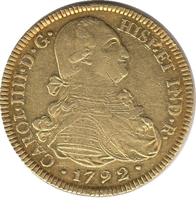 Foto de 1792 CARLOS IV 8 ESCUDOS POPAYAN JF