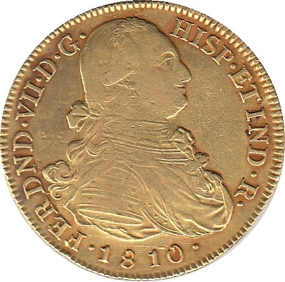 Foto de 1810 FERNANDO VII 8 ESCUDOS POPAYAN JF