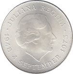 Foto de 1973 HOLANDA 10 GULDENS 25 ANIV. DEL REINADO