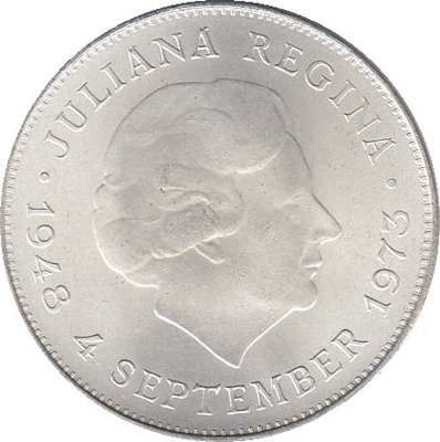Foto de 1973 HOLANDA 10 GULDENS 25 ANIV. DEL REINADO