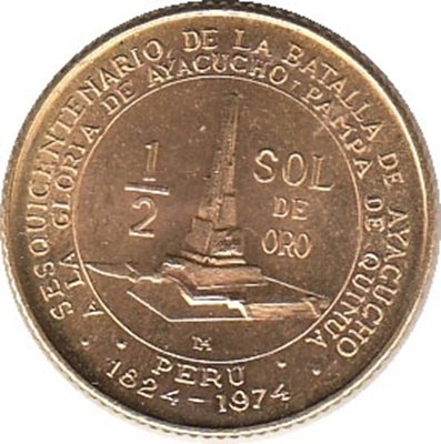 Foto de 1976 PERU 1/2 SOL DE ORO BATALLA AYACUCHO